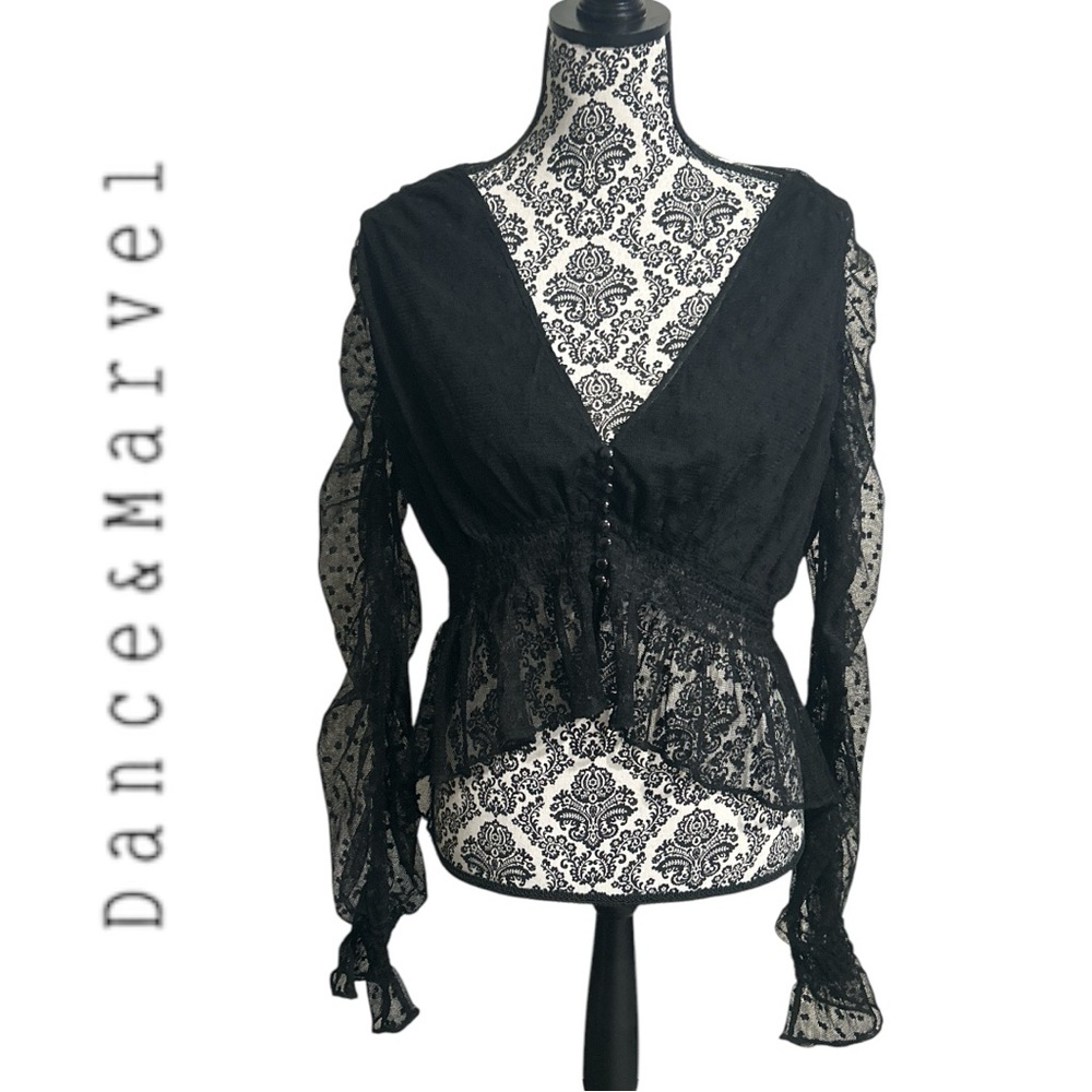 Dance & Marvel Women’s Sheer Lace High Low Blouse -‎ Size: M